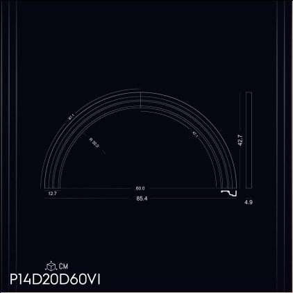 P14D20D60VI Decorațiune din poliuretan pentru placare margine fațadă exterioara pentru fereastre cu arcada semirotunda.