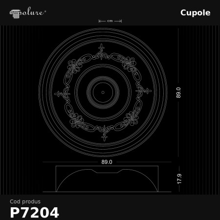 Cupolă Decorativă din Poliuretan 89x89 cm cu Relief Clasic