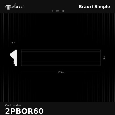 2PBOR60 Poliuretan Brâuri Simple Modele Brâu Decorativ Neted 3x6 cm din Poliuretan