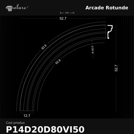 Arcadă Rotundă Curbată din Poliuretan 53 cm