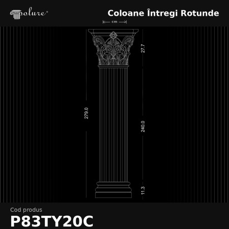 Coloană Rotundă din Poliuretan Canelată 36x279 cm