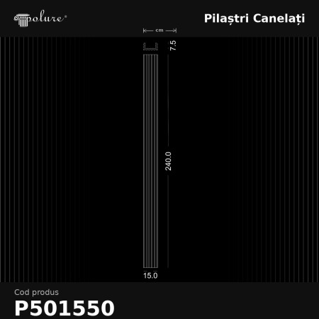 Pilastru canelat 8x15x240 cm din material decorativ din poliuretan