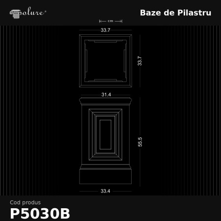 Produs decorativ din poliuretan – bază pilastru 34x34x56 cm