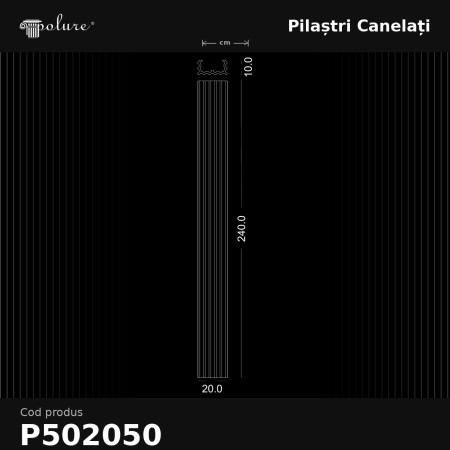 Pilastru decorativ canelat, material de decorațiuni din poliuretan, 10x20x240 cm