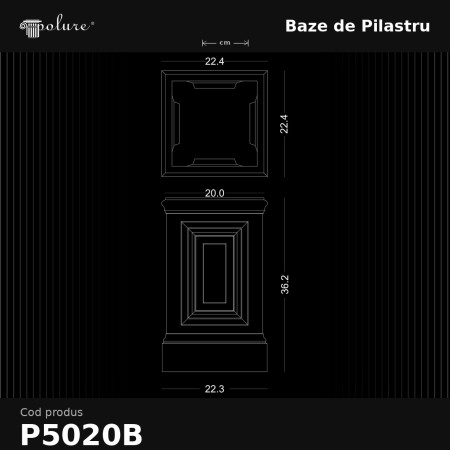 Bază decorativă pentru pilastru 22x22x36 cm din Poliuretan
