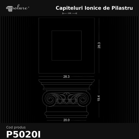 Capitel pilastru ionic 28x28x19 cm, decor din poliuretan