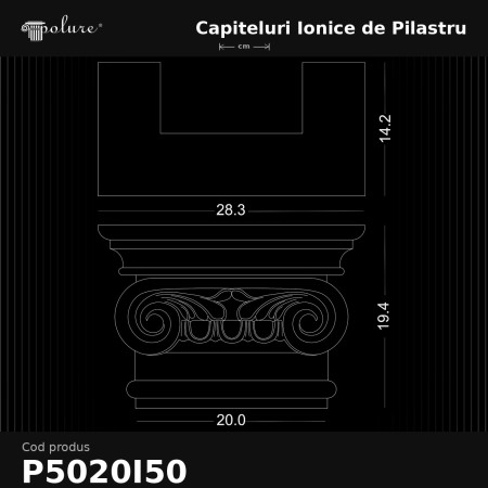 Capitel Ionic pentru Pilastru 14x28x19 cm Poliuretan