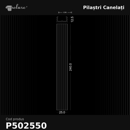 Pilastru canelat 13x25x240 cm, produs decorativ din poliuretan