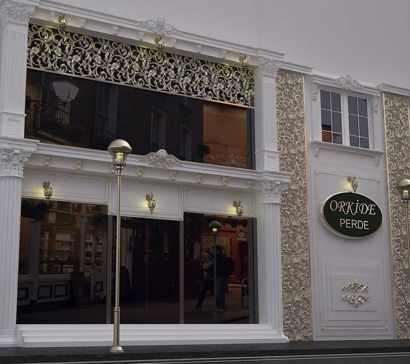 Fațade Comerciale Poliuretan  Fațade comerciale cu decorațiuni din poliuretan: montaj rapid, material greu inflamabil B2, rezistent la intemperii și vopsibil în culorile brandu