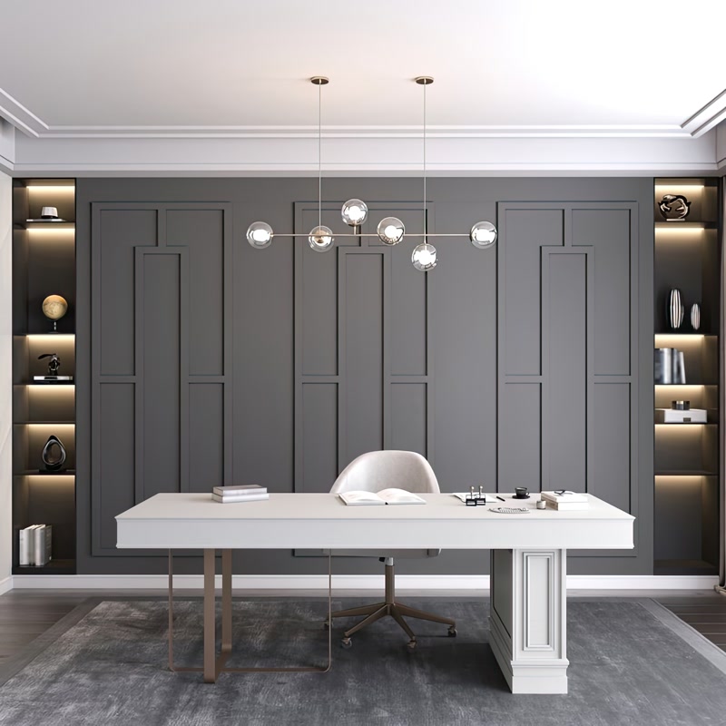 Nișă Decorativă din Poliuretan pentru Perete Model P09 Nișă decorativă din poliuretan alb cu elemente sculptate în formă de scoică, montată pe un perete gri mat.