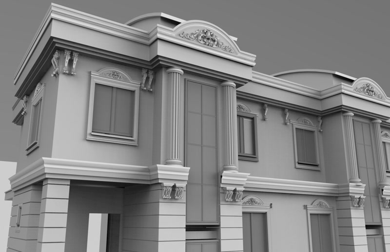 Fatada Clasica Vila cu Profile si Coloane din Poliuretan Montajul elementelor decorative din poliuretan de înaltă densitate (150-220 kg/m³ (țintă ~160 kg/m³)) pe fațadele clădirilor clasice asigură o rezistență mecanică sporită și o izolație termică complementară fără a încărca structura de rezistență. Profilele exterioare, precum ancadramentele P1454, stâlpii decorativi P5840 și consolele sub streașină P9946, sunt realizate prin matrițare din polimer dur, având o rată de absorbție a apei de sub 0,1%. Această proprietate tehnică previne apariția fisurilor cauzate de ciclurile de îngheț-dezgheț la temperaturi extreme cuprinse între -100 °C / +80 °C. Spre deosebire de betonul decorativ sau ipsosul tradițional, masa redusă a polimerului permite aplicarea directă pe termosistemul din vată minerală sau polistiren expandat.

Fixarea ancadramentelor P1454 și a frontoanelor decorative P2833 necesită un sistem dublu de prindere, combinând adezivul poliuretanic de structură cu ancorarea mecanică temporară sau definitivă. La nivelul îmbinărilor dintre profile, este obligatorie utilizarea unui adeziv special pentru rosturi, lăsând un rost de dilatație tehnic de 2-3 mm pentru preluarea dilatărilor termice ale clădirii. Suprafețele de contact trebuie curățate și amorsate în prealabil, iar șuruburile din oțel inoxidabil utilizate pentru fixarea mecanică se îngroapă la 1-2 mm sub nivelul profilului. După polimerizarea completă a adezivului în decurs de 24 de ore, rosturile se șlefuiesc cu hârtie abrazivă de granulație P180 și se sigilează cu chit elastomer de exterior.

Sistemul de coloane canelate P5840 și P5940B montat la nivelul etajului acționează ca o semicoloană decorativă aplicată pe structura zidăriei. Integritatea ansamblului este completată de panourile verticale P3040 și consolele P9950 montate sub cornisa superioară, creând un joc structural de umbre și reliefuri. Datorită structurii celulare închise a poliuretanului, elementele nu suferă deformări remanente la variațiile de umiditate atmosferică. Procesul de punere în operă include amorsarea tuturor suprafețelor cu un grund acrilic de aderență, urmată de aplicarea a două straturi de vopsea lavabilă de exterior rezistentă la razele UV.

Alegerea elementelor arhitecturale din poliuretan în detrimentul polistirenului armat oferă o durabilitate considerabil mai mare la impactul mecanic direct și la intemperii. Suprafața fină obținută din matriță nu necesită tencuire suplimentară, reducând timpul de execuție pe șantier cu până la 40%. Întreținerea fațadei se realiză simplu prin spălare periodică cu jet de apă la presiune moderată. Un proiect realizat corect din punct de vedere tehnic își menține stabilitatea dimensională și aspectul estetic fără a necesita intervenții de reparație pe o perioadă extinsă de exploatare.