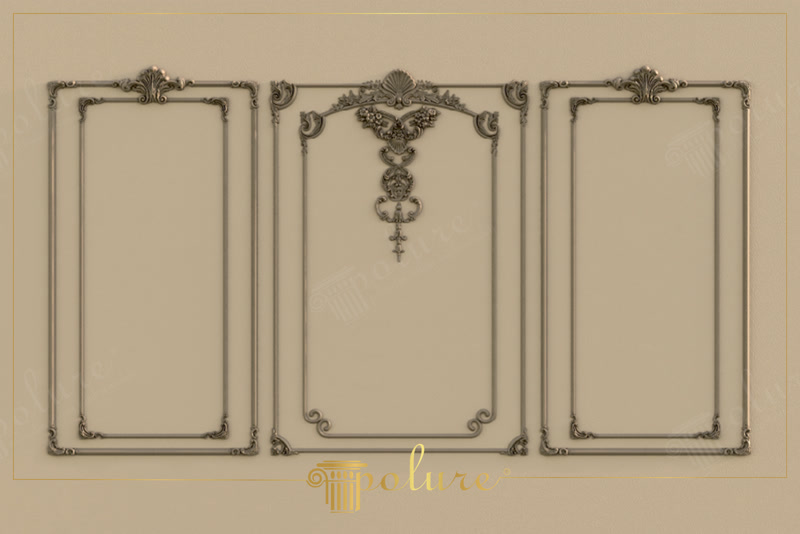 Poliuretan Profile Clasice si Ornamente Montaj Perete Ansamblul de profile din poliuretan de înaltă densitate pentru decorarea pereților oferă o soluție tehnică durabilă pentru realizarea panourilor clasice de tip casetat. Structura prezentată se compune dintr-un panou central cu arcadă și două casete laterale simetrice, realizate prin îmbinarea baghetelor P85002 și P85008 cu colțare decorative specifice (P85002C, P85002W, P85008C). Utilizarea poliuretanului cu densitate de 150-220 kg/m³ (țintă ~160 kg/m³) garantează rezistență ridicată la impact mecanic și stabilitate dimensională în timp, eliminând riscul de fisurare specific materialelor tradiționale precum ipsosul.

Procesul de montaj necesită o pregătire riguroasă a suprafeței suport, care trebuie să fie curată, uscată și nivelată. Fixarea profilelor pe perete se realizează utilizând un adeziv acrilic de montaj cu aderență inițială puternică, aplicat continuu pe spatele fiecărei baghete. Pentru îmbinările de colț și conexiunile dintre profilele de încadrare și elementele ornamentale (P8026, P8088B, P8088C, P8088D, P8088E), se aplică un adeziv special de îmbinare la o temperatură ambientală recomandată între 15°C și 25°C, asigurând sudura chimică a profilelor.

Profilele din poliuretan prezintă o rată scăzută de absorpție a apei de sub 1%, ceea ce le recomandă pentru aplicare în spații cu cerințe stricte de durabilitate. Suprafața produselor este pre-amorsată din fabrică cu un strat alb mat, pregătit pentru vopsire. După uscarea completă a adezivului în decurs de 24 de ore, îmbinările se șlefuiesc ușor cu hârtie abrazivă cu granulație fină de 240, după care se aplică vopsea lavabilă acrilică sau pe bază de apă. Rezistența termică a materialului între -100 °C / +80 °C asigură că decorațiunile își păstrează forma fără deformări.

Spre deosebire de stucaturile clasice din ipsos, baghetele și ornamentele din poliuretan au o greutate redusă, optimizând timpul de instalare și manopera pe șantier. Flexibilitatea controlată a profilelor permite preluarea micilor abateri de planeitate ale peretelui fără a afecta linia decorativă. Pentru echipele de renovare și executanți, sistemul modular bazat pe profilele P85002 și ornamentele din seria P8088 oferă o flexibilitate ridicată în configurarea casetelor decorative pe orice dimensiune de perete.