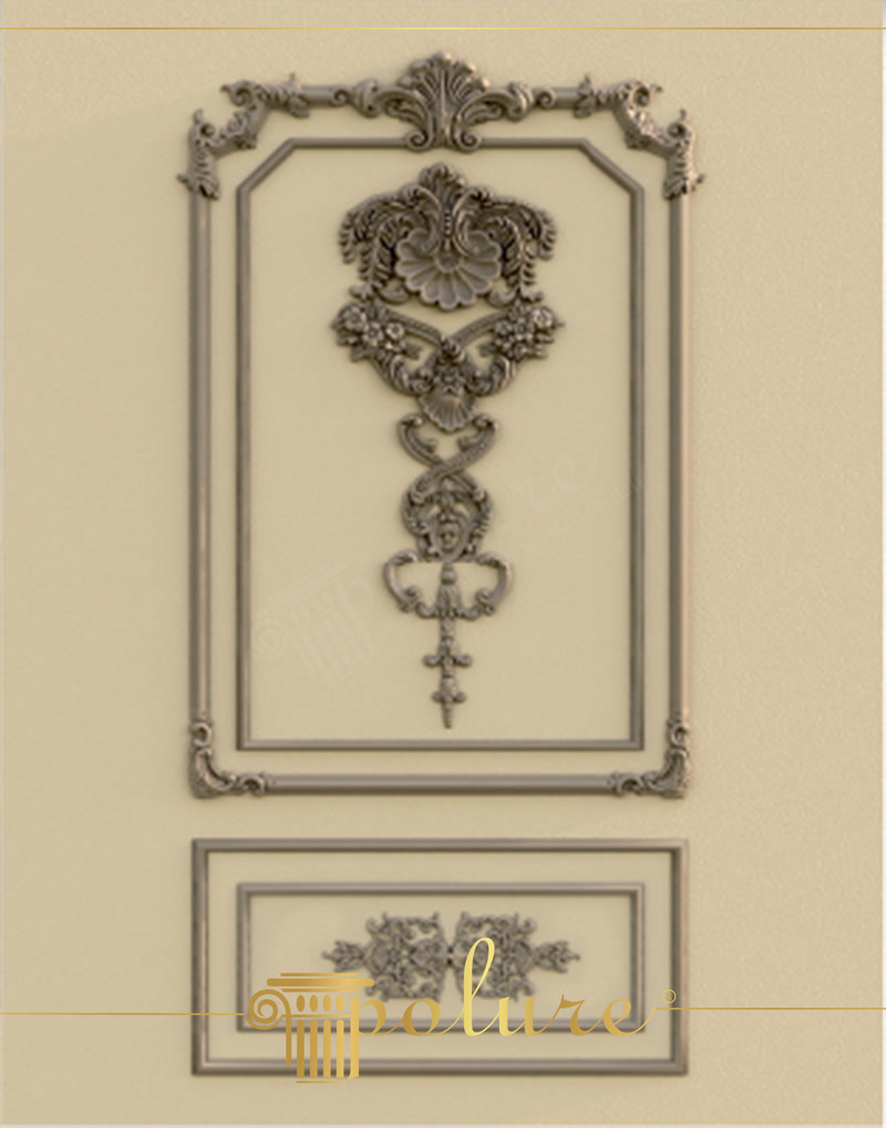 Panouri și Baghete din Poliuretan pentru Decorațiuni Perete Montajul de panouri decorative din poliuretan pe perete reprezintă o soluție tehnică avansată pentru structurarea suprafețelor verticale prin ancadramente și reliefuri decorative. Profilele din poliuretan de înaltă densitate, având o valoare de aproximativ 150-220 kg/m³ (țintă ~160 kg/m³), oferă o stabilitate dimensională excelentă, evitând fisurarea la îmbinări în timp, spre deosebire de ipsosul tradițional sau lemnul sensibil la umiditate. În acest ansamblu ornamental, peretele este divizat în două casete geometrice delimitate de profilul P85002 și chenarul interior P85008 cu colțare profilate P85008C și P85008S, creând un suport rigid și aliniat pentru elementele centrale P8088 și P8099.

Procesul de aplicare necesită o pregătire meticuloasă a stratului suport, peretele trebuind să fie uscat, curat și fără denivelări mai mari de 2 mm. Trasarea axelor verticale și orizontale se efectuează cu nivelă laser pentru a garanta simetria riguroasă a ramelor. Se recomandă tăierea profilului P85008 la unghiuri precise de 45 de grade folosind un fierăstrău de miter cu dorn fin sau utilizarea colțarului dedicat P85008C pentru a asigura un contact impecabil la colțuri, reducând substanțial timpul de ajustare pe șantier și consumul de chit.

Lipirea elementelor din poliuretan se realizează utilizând un adeziv polimeric pe bază de acril sau poliuretan cu aderență inițială ridicată, aplicat în benzi continue pe spatele fiecărui profil. Pentru îmbinările dintre profile și elementele P8088 sau P8099, este obligatorie folosirea unui adeziv special pentru rosturi, urmată de o șlefuire ușoară cu hârtie abrazivă de granulație 180-240 după uscarea completă la 24 de ore. Materialul prezintă o rată de absorbție a apei de sub 1%, fiind rezistent la fluctuații de temperatură între -100 °C / +80 °C, ceea ce previne contractarea sau dilatarea ulterioară a structurii montate.

Suprafața profilată vine pre-amorsată din fabrică cu un strat alb mat, pregătită direct pentru aplicarea vopselelor lavabile pe bază de apă, acrilice sau latex. Aplicarea a 2 straturi de vopsea peste ornamentele P8088 și P8099 creează un efect estetic omogen, acoperind punctele de îmbinare și oferind o rezistență sporită la impact mecanic. Datorită masei reduse comparative cu soluțiile din piatră sau ipsos, poliuretanul nu încarcă structura peretelui și permite o instalare curată, rapidă și durabilă, optimă pentru proiectele comerciale sau rezidențiale.