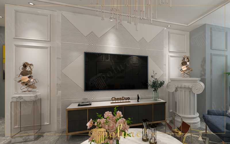 Panouri Geometrice din Poliuretan P36060 pentru Perete TV Panoul decorativ din poliuretan P36060 este o soluție tehnică avansată pentru placarea pereților accent în zone de living, rezistent la impact mecanic și umiditate. În aplicația reprezentată în imagine, panourile sunt debitate la unghiuri precise de 45 de grade pentru a crea un model geometric în formă de romb în spatele ecranului TV. Densitatea ridicată de 150-220 kg/m³ (țintă ~160 kg/m³) a materialului garantează stabilitate dimensională în timp, fără risc de fisurare la îmbinări. Spre deosebire de panourile din MDF sau ghips, poliuretanul de înaltă densitate oferă un finisaj neted pregătit din fabrică cu amorsă acrilică.

Procesul de montaj al panourilor geometrice P36060 necesită utilizarea unui adeziv poliuretanic structurat cu aderență inițială puternică și un adeziv special pentru lipirea îmbinărilor dintre plăci. Se recomandă păstrarea unui rost tehnologic de 2 mm între panouri și structura peretelui pentru a absorbi dilatările termice naturale. Tăierea liniilor striate ale profilului P36060 se efectuează cu un ferăstrău circular cu pânză de minim 60 de dinți pentru a preveni ciobirea muchiilor. După fixare, îmbinările sunt șlefuite fin cu hârtie abrazivă cu granulație 240 și sigilate cu chit acrilic elastic.

Performanța materialului la variații de temperatură cuprinse între -100 °C / +80 °C face ca poliuretanul să fie ideal în proximitatea echipamentelor electronice care generează căldură, cum sunt televizoarele sau sistemele audio. Cu o rată de absorbție a apei sub 1%, panoul P36060 previne formarea mucegaiului și deformarea cauzată de umiditatea ambientală. Suprafața amorsată permite aplicarea facilă a vopselelor pe bază de apă, vopsele acrilice sau poliuretanice în două straturi succesive, oferind libertate completă în alegerea cromaticii finale fără a necesita grunduire suplimentară.

Pentru echipele de montaj și firmele de amenajări interioare, utilizarea panourilor P36060 reduce timpul de execuție cu până la 50% comparativ cu stucaturile tradiționale din ipsos. Greutatea redusă de aproximativ 1.5 kg per panou ușurează manipularea pe șantier și elimină necesitatea structurilor mecano-sudate de susținere. Integritatea structurală a materialului permite integrarea facilă a dozelor electrice, cablajelor TV și benzilor LED în spatele sau la marginile panoului, rezultând un perete tehnic perfect funcțional și durabil.
