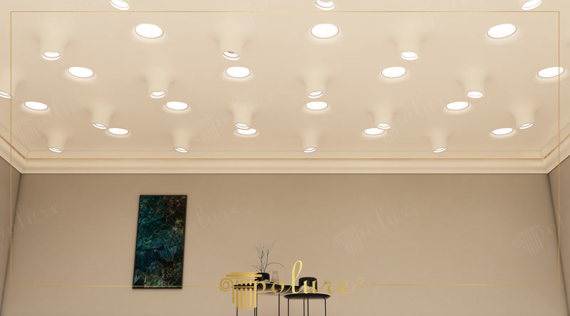 Montaj Profil Poliuretan pentru Lumina Indirecta LED Sistem de profile din poliuretan montate orizontal pe perete pentru iluminat indirect cu banda LED integrata.
