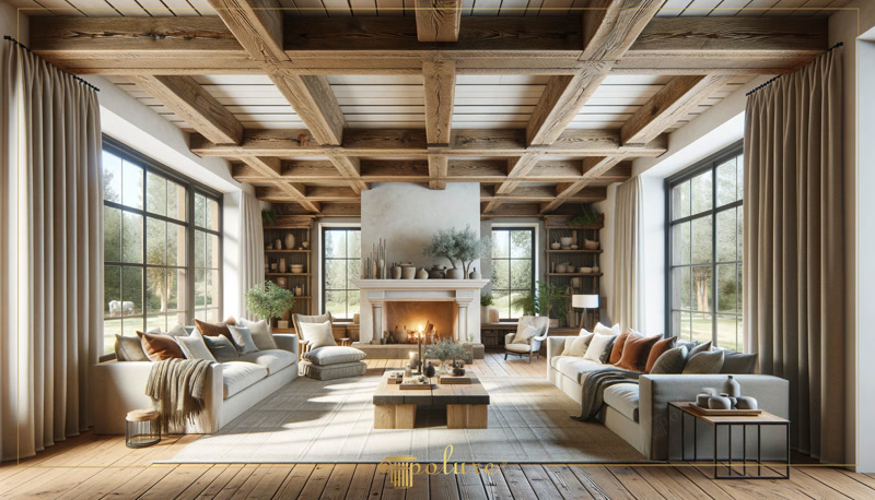 Poliuretan Grinzi Decorative și Căpriori pentru Tavan Grinzile din poliuretan cu aspect de lemn reprezintă elemente decorative structurale ușoare destinate finisajelor interioare de tip casetat sau rustic. În acest proiect de salon, tavanul casetat este realizat prin îmbinarea profilelor din seria P1981 (de la P1981A la P1981L), oferind un aspect vizual similar lemnului masiv fără a încărca structura de rezistență a clădirii. Având o densitate ridicată de 150-220 kg/m³ (țintă ~160 kg/m³), grinzile sintetice își mențin stabilitatea dimensională în timp și nu suferă deformări din cauza variațiilor de umiditate sau temperatură.

Tehnica de montaj a grinzilor din poliuretan se bazează pe fixarea mecanică pe șipci din lemn ancorate în placa de beton sau pe structura de gips-carton, urmată de lipirea cu adeziv poliuretanic de înaltă aderență. Pentru realizarea rețelei casetate, grinzile principale de susținere și căpriorii secundari se taie la unghiuri precise de 45 sau 90 de grade cu ajutorul unui ferăstrău mecanic cu dinți fini. Îmbinările dintre elemente se etanșează cu chit poliuretanic special, iar benzile decorative sau consolele pot fi utilizate pentru a masca punctele de conexiune și a garanta un finisaj profesional.

Spre deosebire de lemnul natural care necesită tratamente periodice și are o greutate specifică mare, poliuretanul prezintă un indice de absorbție a apei de sub 1% și o rezistență termică excelentă în intervalul -100 °C / +80 °C. Această rezistență previne apariția crăpăturilor, atacul insectelor sau mucegaiul, reducând considerabil costurile de întreținere pe termen lung. În plus, profilul U hollow (interior gol) al grinzilor din poliuretan permite mascarea facilă a cablurilor electrice, a traseelor de iluminat LED sau a conductelor sanitare de mic diametru.

Integrarea grinzilor P1981 în structura tavanului creează un ritm geometric regulat ce distribuie vizual lumina naturală primită de la ferestrele înalte ale salonului. Suprafața presată a poliuretanului reproduce fidel textura fibrei și nodurilor de lemn, permițând finisarea ulterioară cu vopsele pe bază de apă sau lazuri acrilice pentru obținerea nuanței dorite. Utilizarea acestui sistem simplifică procesul de renovare, permițând echipelor de montaj să finalizeze suprafețe mari de tavan într-un timp redus și cu un efort structural minim.