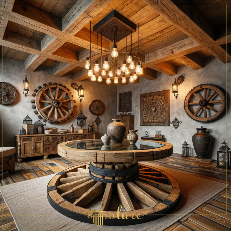 Plafon Casetat Rustic  Plafon casetat rustic din poliuretan de înaltă densitate: grinzi decorative ușoare, aspect de lemn, absorbție de apă sub 1%, montaj cu adeziv pol