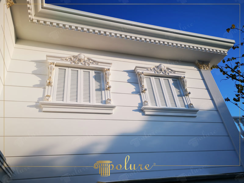 Frontoane Decorative Fațadă  Frontoane decorative pentru fațadă din poliuretan turnat: detalii clare, rezistență la îngheț și ploaie, montaj pe termosistem cu adeziv poliur