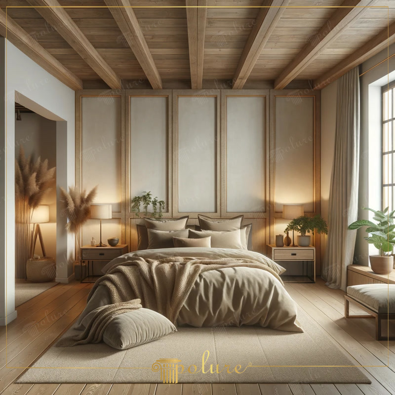 Decorațiuni Rustice pentru Dormitor  Decorațiuni rustice pentru dormitor din poliuretan: grinzi aparente, console și brâuri ușoare, amorsate din fabrică, montate cu adeziv pe gips-ca