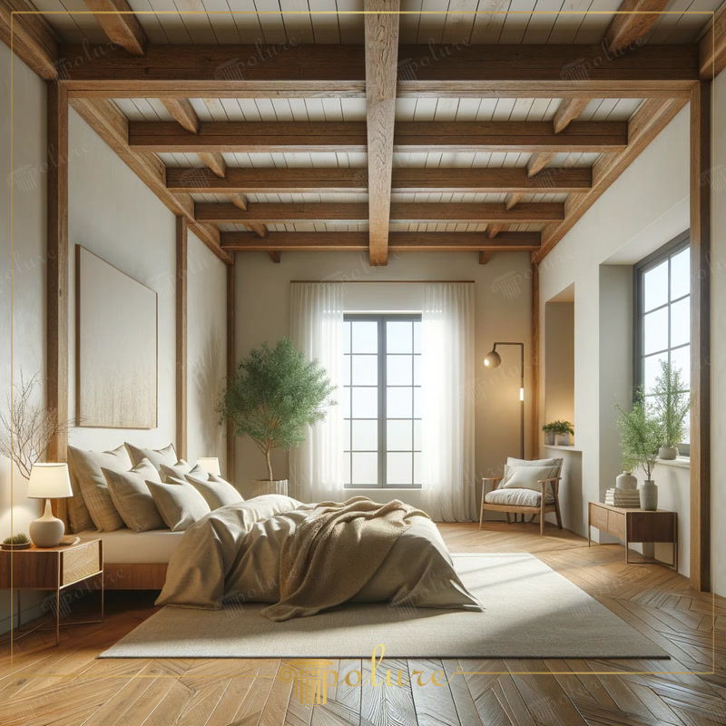 Decorațiuni Rustice pentru Dormitor  Decorațiuni rustice pentru dormitor din poliuretan: grinzi aparente, console și brâuri ușoare, amorsate din fabrică, montate cu adeziv pe gips-ca