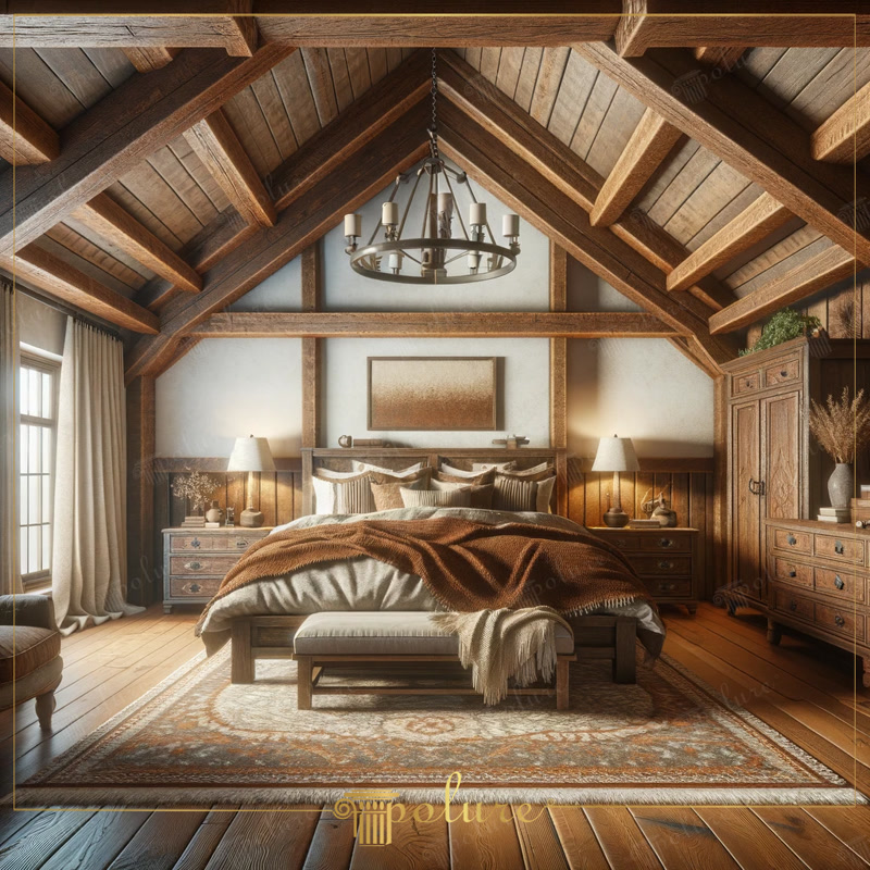 Grindă Poliuretan Rustic P1981 pentru Tavan Mansardă Grinzile decorative din poliuretan din seria P1981 reprezintă soluții tehnice ușoare concepute pentru simularea structurilor din lemn masiv pe plafoane înclinate și mansarde. În proiectul prezentat, profilul rustic este integrat într-o structură complexă de căpriori și grinzi principale, oferind un aspect estetic de cabană fără a încărca structura portantă a acoperișului. Materialul are o densitate medie de 150-220 kg/m³ (țintă ~160 kg/m³), ceea ce asigură o rezistență mecanică ridicată la manipulare și o stabilitate dimensională impecabilă în timp.

Montajul sistemului de grinzi P1981 se realizează prin fixare mecanică pe șipci de lemn sau profile metalice suport, completată de adeziv structural poliuretanic la îmbinări. Spre deosebire de grinzile din lemn natural care pot cântări peste 20 kg pe metru liniar, variantele din poliuretan au o masă redusă de doar 1.5 - 2.5 kg/m, simplificând radical munca echipei de montaj. Îmbinările dintre elemente se pot masca utilizând benzi decorative speciale din cauciuc ce imită fitingurile din fier forjat sau prin chituire și retușare cu vopsele pe bază de apă.

Comportamentul materialului la variații de temperatură și umiditate este net superior lemnului clasic, având o rată de absorbție a apei sub 1% și o toleranță termică între -100 °C / +80 °C. Grinzile din poliuretan P1981 nu crapă, nu se deformează și nu necesită tratamente periodice împotriva cariilor sau mucegaiului. Textura realistă este obținută prin matrițare de înaltă precizie după bușteni reali, păstrând detaliile fibrelor și ale nodurilor de lemn.

Pentru firmele de amenajări și montatori, utilizarea profilului P1981 reduce timpul de execuție pe șantier cu peste 60% comparativ cu dulgheria tradițională. Canalele interioare goale ale profilelor permit totodată mascarea cablurilor electrice, a tubulaturilor flexibile sau integrarea benzilor LED pentru iluminat indirect. Această flexibilitate tehnică transformă seria de grinzi P1981 într-o alegere eficientă pentru spații rezidențiale de mari dimensiuni sau proiecte HoReCa.