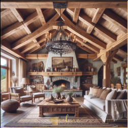 Tavan inalt Idei de decor rustic cu Busteni Poliuretan  Buștenii de poliuretan sunt o completare elegantă a decorului rustic în spațiile cu tavane înalte. Aceste detalii speciale de design adaugă că