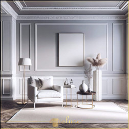 Decor modern pentru sufragerie Echipat cu muluri de perete și tavan cu eleganță minimalistă Designul modern este definit de simplitate și funcționalitate, iar camera de zi din imagine este un exemplu perfect al modului în care această def