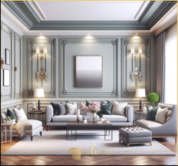 Întâlnire armonioasă de clasic și modern, efect elegant al mulurilor de perete și tavan din camera de zi Livingul este un refugiu liniștit în casa noastră, precum și o reflectare a simțului nostru estetic. Livingul prezentat în imagine este un exemp