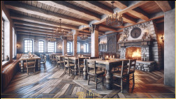 Reinterpretarea decorului tradițional de tavernă rustică cu grinzi din poliuretan și căpriori din bușteni Decorul rustic este o alegere ideală pentru tavernele care oferă o primire călduroasă vizitatorilor și creează o atmosferă liniștită. Modelel