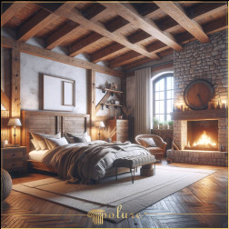 Dansul Lemnului și Focului Grinzi Poliuretan Eleganță Rustică Această cameră este plină de detalii de design care combină eleganța rustică și o atmosferă caldă. Camera este caracterizată de grinzi de po