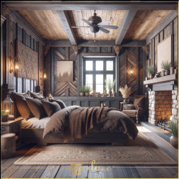 Întâlnește atingeri rustice cu un dormitor cu grinzi de lemn din poliuretan și confort modern În acest dormitor, textura rustică a grinzilor din poliuretan și tonurile maro bogate creează o atmosferă caldă Designul camerei oferă o evadar