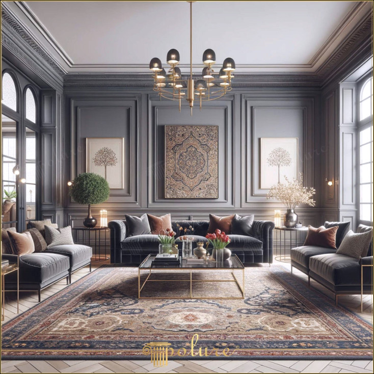 Interpretarea modernă a liniilor clasice, decorarea camerei de zi îmbogățită cu muluri de perete și tavan Fiecare sufragerie este o operă de artă care își spune povestea Pereții și tavanele apar ca elemente de evidențiere a acestei povești mulurile sunt completate de accesorii aurii și un covor bogat modelat. Creează un spațiu care aduce eleganță și confort împreună. Efectul dramatic al mulurilor de perete și tavan. Aceste detalii seamănă cu arhitectura clasică și se integrează cu abordarea modernă a designului în camera de zi din imagine, tonul sofisticat al șipcilor adaugă atmosfera generală a Dansului armonios al elementelor moderne și clasice În acest living, mobilierul contemporan și detaliile arhitecturale clasice se îmbină pentru a crea o estetică atemporală. Canapele și fotoliile moderne cu linii geometrice sunt echilibrate cu ramele și accesoriile metalice aurii, de asemenea, îl fac să iasă în evidență și adaugă un plus de lux Selecția de iluminat și accesorii Iluminatul este o necesitate pentru acest tip de decor Centrul camerei, aruncând o lumină caldă și primitoare în spațiu, adaugă detalii de lame pentru un spațiu personalizat Acest colț cel mai special al casei tale, te poți inspira din detaliile șipcilor ca în imagine și să-ți creezi propriul stil unic Combinarea detaliilor clasice cu nevoile vieții moderne te va face și este cheia pentru a crea un living care va impresionează-ți oaspeții