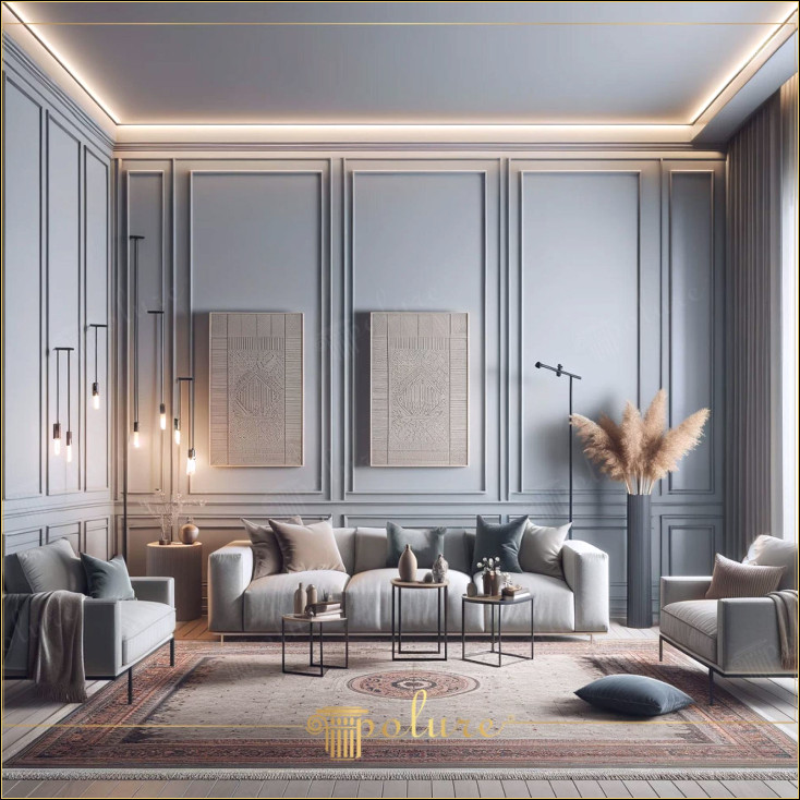 Reflecția modernă a peretelui și tavanului în camera de zi Geometric Elegance Camerele de zi, în care ne petrecem cea mai mare parte a timpului, spun o poveste dincolo de eleganță și confort. Livingul din imagine este un exemplu unic al modului în care șipcile de perete și tavan pot da un aspect minimalist și modern, nuanțe de gri deschis și modele geometrice care subliniază lățimea și înălțimea spațiului, creând o atmosferă elegantă. Eleganța simplă a mulajelor de perete și tavan. Molurile de perete și tavan care înconjoară camera de zi subliniază elegant detaliile arhitecturale ale spațiului și oferă un echilibru vizual în armonie cu operele de artă moderne. Liniile subțiri și designul sofisticat al mulurilor asigură că camera are o estetică curată și ordonată, întărind în același timp tema decorului generală. Dansul armonios al culorilor și al texturilor. Atmosfera Culorile deschise ale peretelui si tavanului maximizeaza lumina naturala a incaperii, in timp ce parchetul din lemn de pe podea si mobilierul elegant sporesc caldura si confortul spatiului reflectă o abordare minimalistă care susține un stil simplu și elegant. Plafonele suspendate și lămpile de podea stilate luminează fiecare colț al spațiului cu lumină moale, făcând camera caldă și primitoare. Obiectele și plantele decorative adaugă o notă personală spațiului de locuit frumusețea simplă a camerei Concluzie Perete și tavan Molaj Living Modern Îmbogățit cu Livingul ilustrat arată perfect cât de simplu decor poate fi făcut elegant și contemporan cu utilizarea de muluri de perete și tavan Vă puteți inspira din aceste elemente propriul living și folosește muluri de perete și tavan pentru a adăuga eleganță modernă spațiului tău.