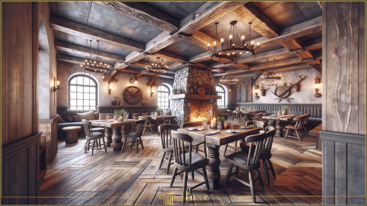 Decor rustic de restaurant cu grinzi de poliuretan în stil clasic de tavernă și căpriori din bușteni Decorul rustic creează o senzație de căldură și sinceritate, mai ales în locuri publice, cum ar fi restaurante și cafenele. Este posibil să reinterpretați stilul tradițional de tavernă cu o abordare modernă, folosind modele de grinzi de poliuretan și căpriori grinzile din poliuretan și căpriorii din bușteni pot fi folosite în decorarea restaurantului și modul în care aceste elemente pot da o atmosferă autentică locului În timp ce această abordare de design, dominată de lemnele grele și întunecate, invită vizitatorii la atmosfera pașnică a trecutului. spatiu compatibil cu standardele de confort de azi cu atingerile moderne oferite de materialul poliuretan.
