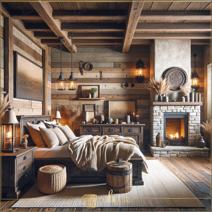 O pauză rustică în căldura unui dormitor din lemn natural cu grinzi din poliuretan Acest dormitor oferă o evadare rurală perfectă cu textura rustică a grinzilor din lemn de poliuretan și căldura unui șemineu din piatră naturală. Camera creează o estetică de fermă sofisticată, în timp ce fiecare element decorativ prezintă o combinație rară de confort și stil candelabru central combină liniștea trecutului cu caracterul practic al vieții moderne. Dormitorul servește drept refugiu pentru oricine dorește să facă un pas înapoi de la ritmul vieții de zi cu zi și să simtă liniștea materialelor naturale.