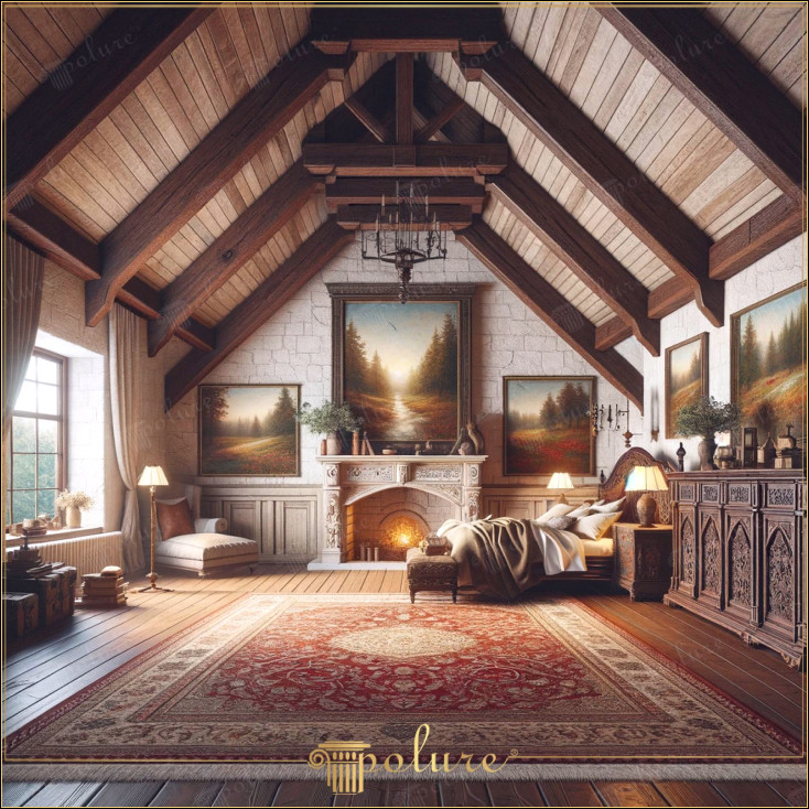 Artă decorativă rustică, îmbogățită cu grinzi de poliuretan pentru adăpost atemporal Decorul rustic este un stil de design interior care adaugă căldură și caracter caselor, iar modelele de grinzi din poliuretan și modelele de căpriori sunt dinamismul acestui stil. Grinzile din poliuretan de culoare închisă care împodobesc tavanul subliniază istoria bogată a spațiului și sunt în același timp moderne. Oferă avantajele de întreținere ușoară și durabilitate oferite de materiale Semineul din cameră creează un punct de întâlnire cald de design rustic Pictura de pe șemineu și alte lucrări de artă grupate în jurul acestuia asigură integrarea naturii și a peisajelor pastorale în atmosfera încăperii . Adaugă bogăție spațiului Acest exemplu de decorare rustică oferă un spațiu de locuit ideal pentru oricine caută liniște și confort Grinzile din poliuretan uimesc prin frumusețea lor și oferă un mediu care vă permite să scapi de haosul lumii moderne. Acest stil poate transforma fiecare casă într-un adăpost, combinând cu pricepere estetica tradițională și nevoile vieții moderne.