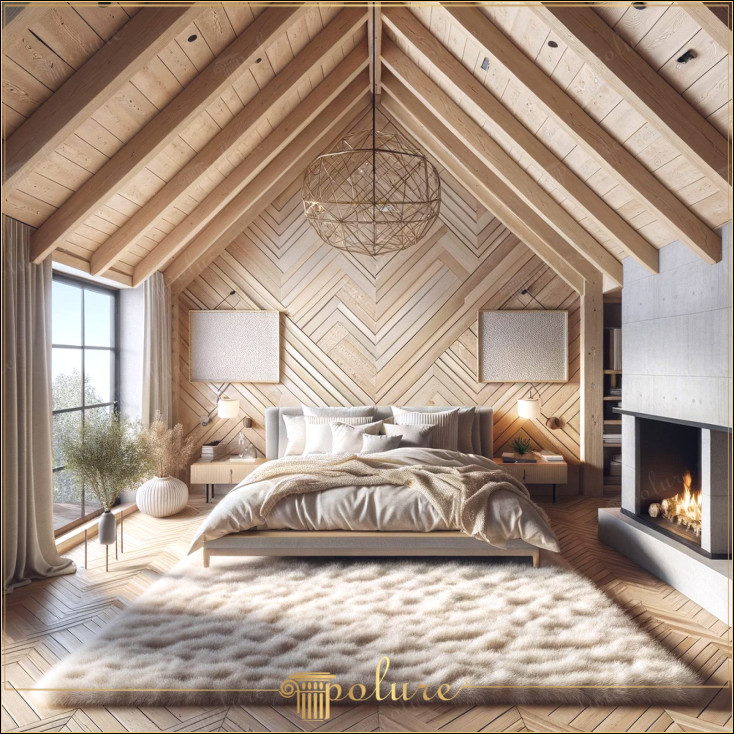 Atinge caldă de lemn în interioare rustice moderne Design luminos de dormitor cu grinzi și căpriori din poliuretan Decorul rustic este o abordare de design care aduce căldura și confortul naturii în interioarele moderne Grinzile și căpriorii din poliuretan se numără printre interpretările inovatoare și stilate ale acestei abordări Dormitorul din imagine oferă un design spațios și contemporan dotat cu grinzi din poliuretan Frumusețea naturală a lemnului Ferestrele mari și tonurile deschise ale camerei creează un echilibru perfect cu tonurile calde ale grinzilor din poliuretan, în timp ce iluminează spațiul, elementele naturale și elementele de design modern sunt utilizate în mod echilibrat creați o atmosferă liniștită și senină Un candelabru elegant și lucrări de artă agățate pe pereți completează estetica rustică modernă a camerei, o zonă confortabilă de relaxare lângă șemineu și un covor de lux plasat în centrul camerei nu numai că atrage ochiul. sporeste functionalitatea incaperii Proiectat cu grinzi si capriori din poliuretan, acest dormitor se remarca ca un adapost confortabil si stilat, potrivit pentru nevoile vietii contemporane, acest spatiu este conceput pentru utilizare zilnica pentru cei care doresc să scape de agitația vieții și să simtă căldura naturii în interior.