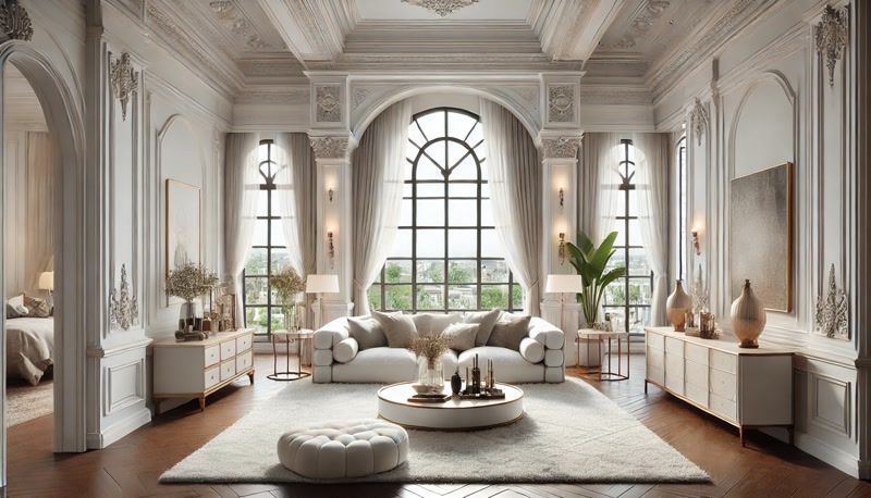 Living room decoration models with columns Here is a luxury living room design This design features large arched windows elegant moldings and high ceilings The room feels large and spacious nat