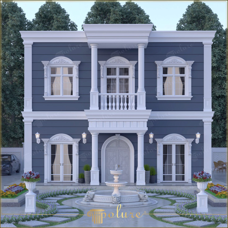 Estetică și eleganță cu capitel de coloană din poliuretan, turnare pentru stâlp și streașină în design neoclasic de vilă Proiectele de vile neoclasice oferă o estetică atemporală prin combinarea eleganței arhitecturii clasice cu structurile moderne. Coloanele din poliuretan folosite în acest stil se remarcă prin prelucrarea detaliată, titlurile coloanelor, modelele de stâlpi care completează tocurile ferestrelor și ușilor și mulurile de streașină care adaugă eleganță liniei acoperișului sunt elemente importante care întăresc identitatea arhitecturală a structurii. Materialele poliuretanice oferă atât avantaje estetice, cât și funcționale la exteriorul vilei datorită structurii lor ușoare și durabilității ridicate. Coloanele și titlurile folosite în special în terasele și balcoanele vilelor neoclasice creează un aspect spectaculos și prestigios. Aceste elemente decorative oferă profunzime vizuală structurii, asigură integritate arhitecturală și completează exteriorul cu o notă artistică.