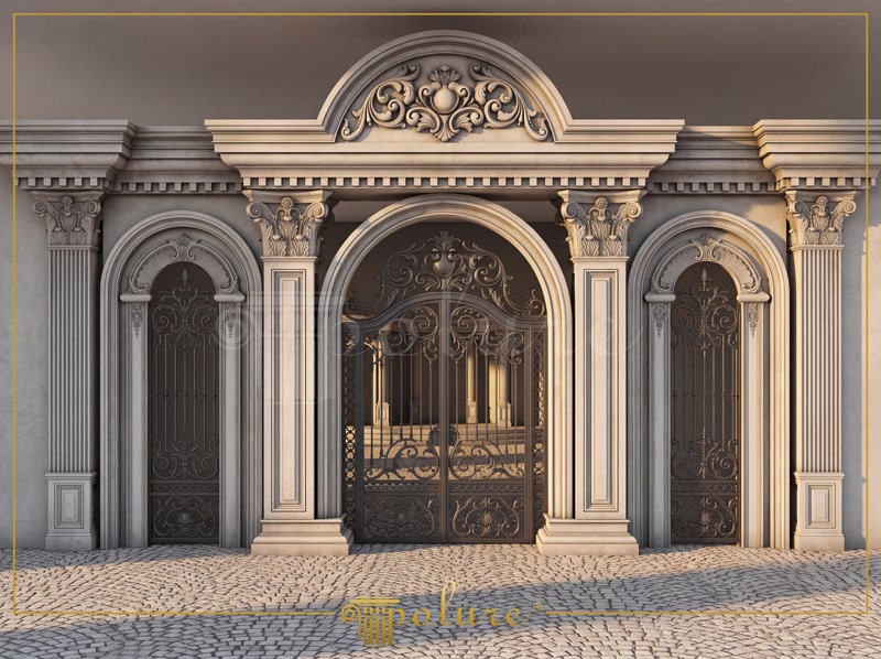 Poliuretan Profile și Coloane Fațadă Exterioară Fațadă vilă clasică cu 3 niveluri decorată cu coloane, balustrade și profile din poliuretan