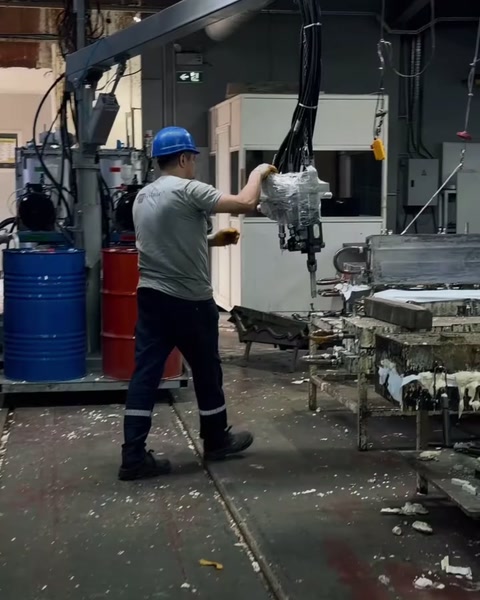 Operator lucrează lângă echipamentul de dozare și turnare a materialului.