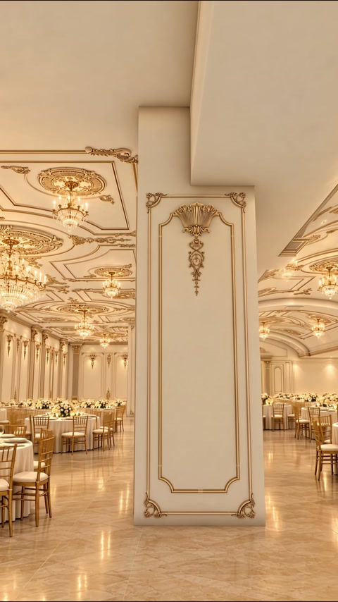Stâlp interior decorat cu panouri și profile aurii