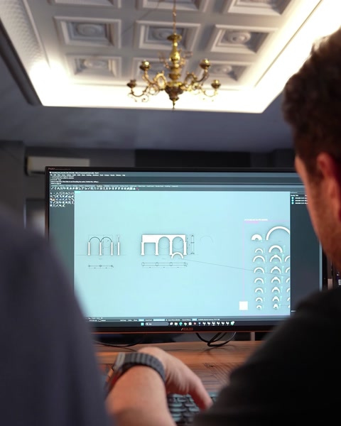 Masa de proiectare cu planșa arcadei și tavan casetat deasupra