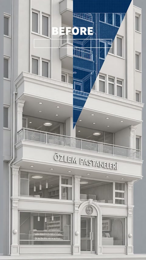 Transformarea clădirii comerciale prin ancadramente și profile decorative albe