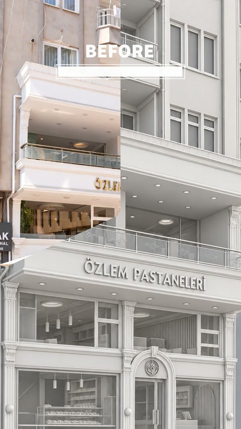 Fațada comercială înainte de integrarea completă a ornamentelor arhitecturale